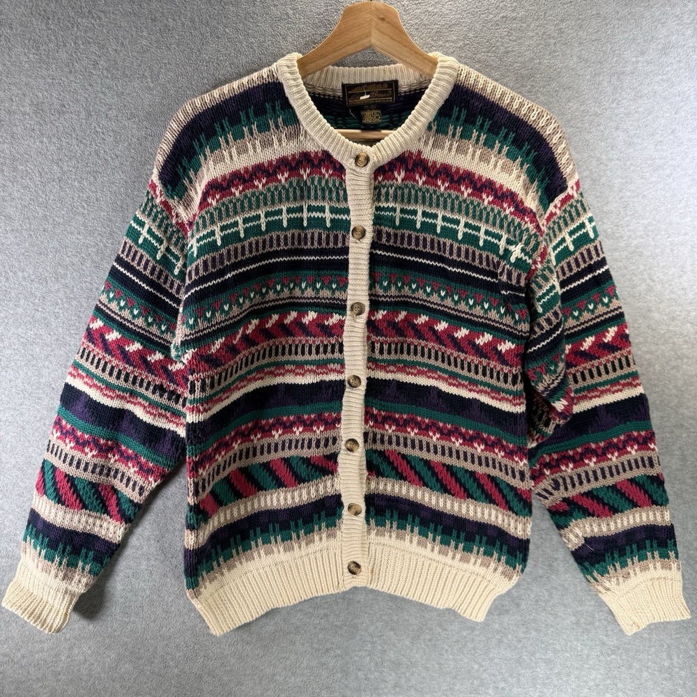 Vintage Eddie Bauer Womens Nordic Fair Isle Knit Cardigan Sweater Size Medium